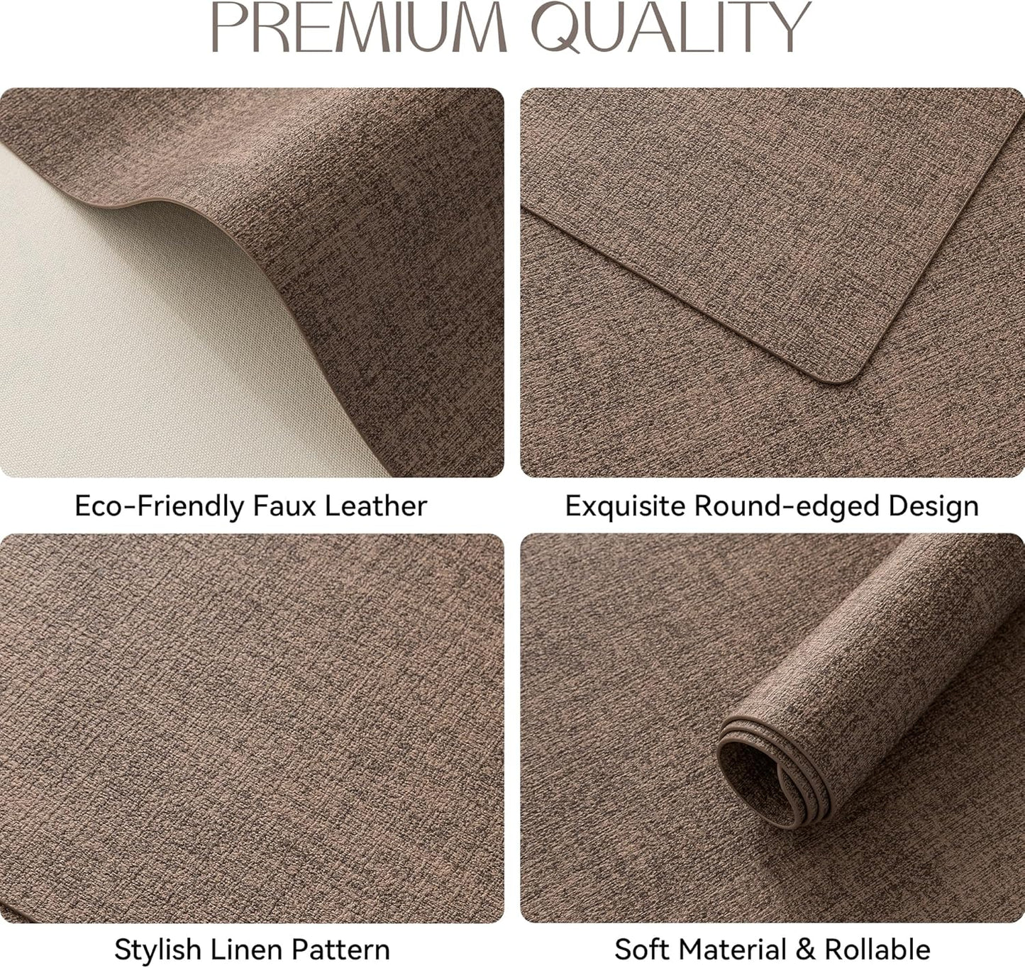 Romanstile Vinyl Placemats Set of 6-12 X 18 Inch - Heat Resistant Place Mats 100% Waterproof Oilproof Wipeable Reversible Faux Leather Table Mats for Kitchen/Dining/Party/Outdoor, Brown