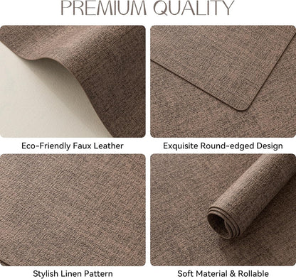 Romanstile Vinyl Placemats Set of 6-12 X 18 Inch - Heat Resistant Place Mats 100% Waterproof Oilproof Wipeable Reversible Faux Leather Table Mats for Kitchen/Dining/Party/Outdoor, Brown