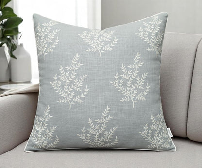 VAGMINE Embroidered Leaves Throw Pillow Cover - 20x20 Inches Square - 100% Cotton Robins Egg Cushion Cover - Textured Embroidery - Chic Coastal Home Accent for Sofa, Lounge, Farmhouse Decor