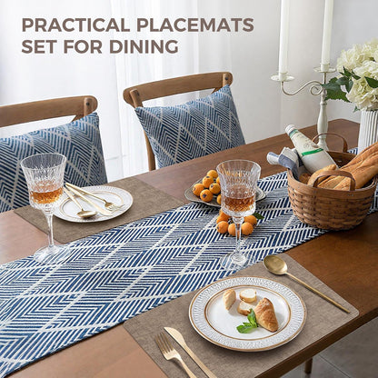 Vinyl Placemats Set of 6, Faux Leather Waterproof and Heat Resistant Place Mats, Washable Anti-Slip Table Mats with Coaster, Wipeable Placemats for Indoor & Outdoor 17" x 12" (Light Coffee, Set of 6)