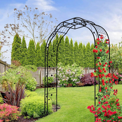 Metal Garden Arch 98.4" H Garden Arbor Trellis for Outdoor Climbing Plants Support Rose Lawn Tall Large Wedding Archway (Black, XL)