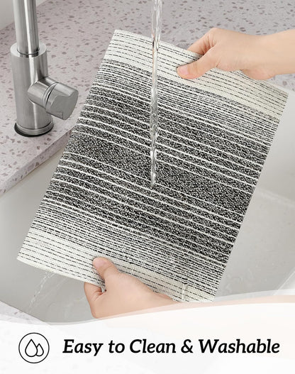 Leetaltree Black with White Woven Placemats Set of 4 - Heat Resistant Non-Slip Place mats for Dining Table, Washable Durable PVC Vinyl Woven Table Mats(Black with White, 4)