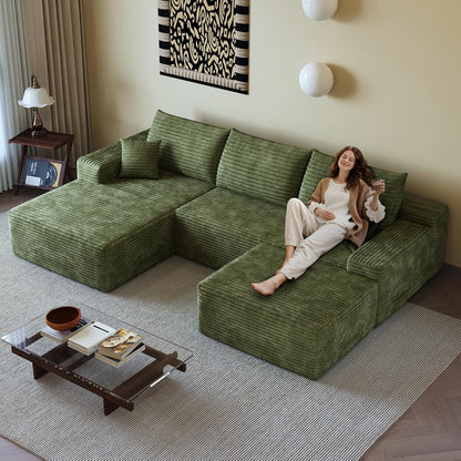 108" Sectional Couches for Living Room Modern Modular Sofa with L-Shape Couchs Upholstered Boneless Couch Deep Seat Sectional Couch with Chaise (Green, Left Facing Chaise+2Seaters+1Ottoman)