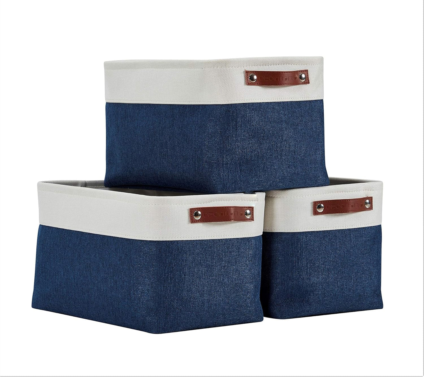 DECOMOMO Storage Baskets for Shelves - Fabric Closet Organizers and Storage Bins, Perfect Baskets for Organizing Closet Toys Nursery (Navy Blue and White, XL - 3 Pack)