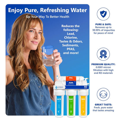 Express Water RO5DX Reverse Osmosis Filtration NSF Certified 5 Stage RO System with Faucet and Tank – Under Sink Water Plus 4 Filters – 50 GPD, 14 x 17 x 5, White