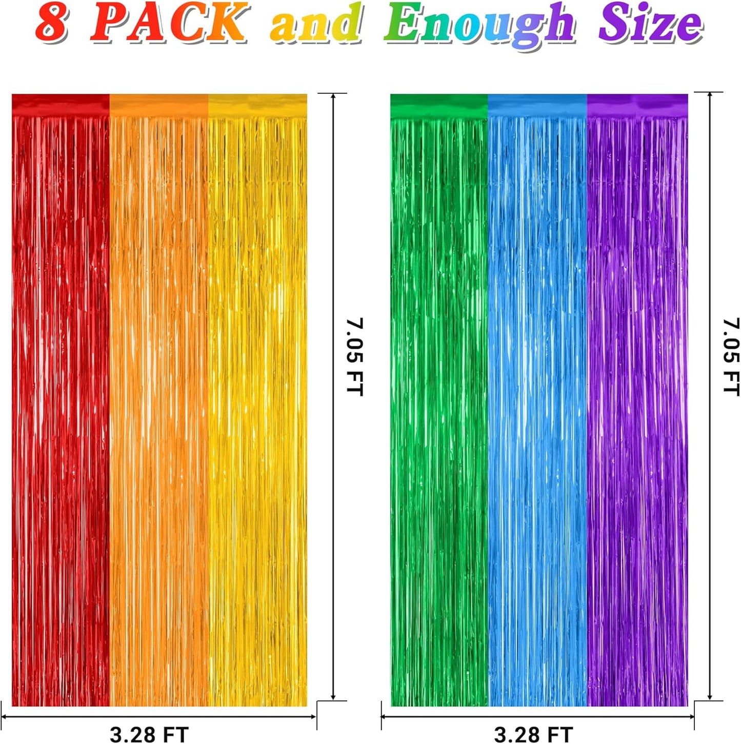 8 Pack Rainbow Backdrop, 3.28 FT x 7.05 FT Backdrop Curtains, Metallic Fringe Curtains Tinsel Bakdrop Party Streamer, Wedding Decor Rainbow Party Decorations Pride Photo Booth Props