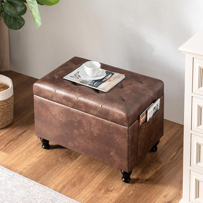 Leather Storage Ottoman Bench Rectangle 24 Inch Foot Rest Ottomans Stool for Living Room Bedroom(Brown)