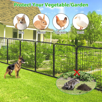 Black Metal Fencing Decorative Garden Fence with Gate 27ft(L) x 40in(H) Fence Panels No Dig Fence Rustproof Animal Barrier Fence Temporary Dog Panels Fencing Outdoor