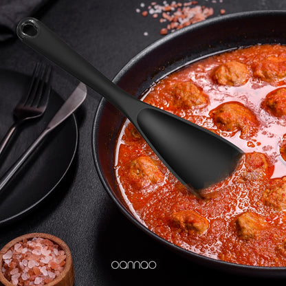 Thickened Silicone Kitchen Utensils Set, 600°F Heat Resistant Silicone Cooking Utensils, Spatula, Spoon, Whisk, Tongs, Kitchen Gadgets Sets for Nonstick Cookware, Dishwasher Safe BPA Free (Black)