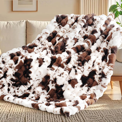 Touchat Cow Print Blanket for Couch, Faux Fur Throw Blanket, Super Heavy Warm Cozy Blankets for Bed Sofa, Bubble Plush Fuzzy Soft Mink Blanket for Living Room Bedroom, Cow Brown