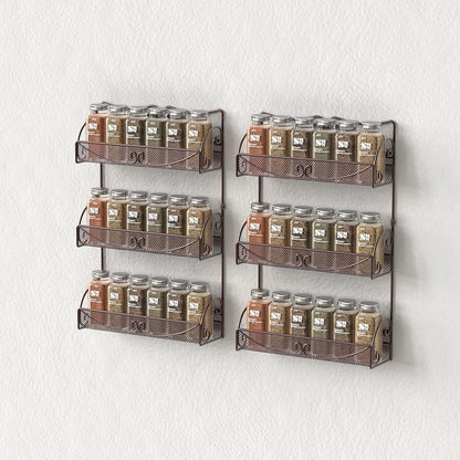 Deco Brothers 3 Tier Wall Mounted Spice Rack, 2 Pack, Bronze