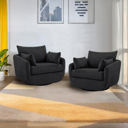 360° Swivel Accent Armchair Set of 2, 39.3" Oversized, Sherpa Boucle Fabric Sofa Chair with Removable Back & Arm Pillows, Swivel Chairs with Cozy Soft Padded, No Assembly Required, Dark Gray