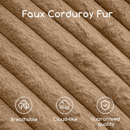 HIGOGOGO Round Stuffed Pouf Ottoman, Corduroy Poufs with High-Density Foam Filling, Furry and Fluffy Pouf Foot Stool Storage Ottoman, 20 X 15 Floor Poufs Foot Rest for Living Room, Brown