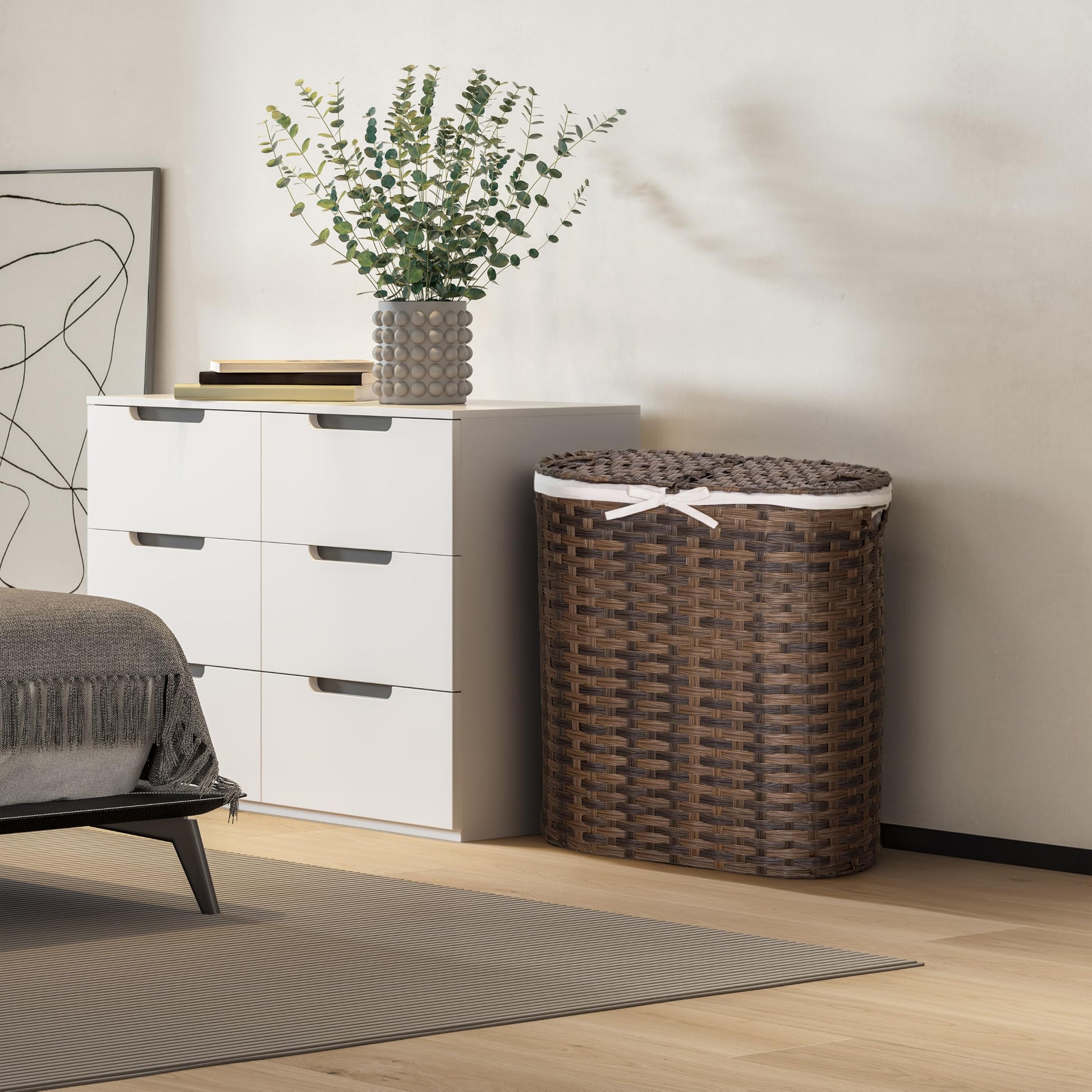 Seville Classics Premium Handwoven Portable Laundry Bin Basket with Carrying Handles, Household