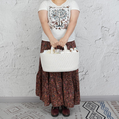 Diaper Caddy Organizer Cotton Rope Baby Basket Nursery Storage and Portable Tote Bag for Car Ideal Baby Shower Gifts and Registry Must-Have for Newborn Essentials striped