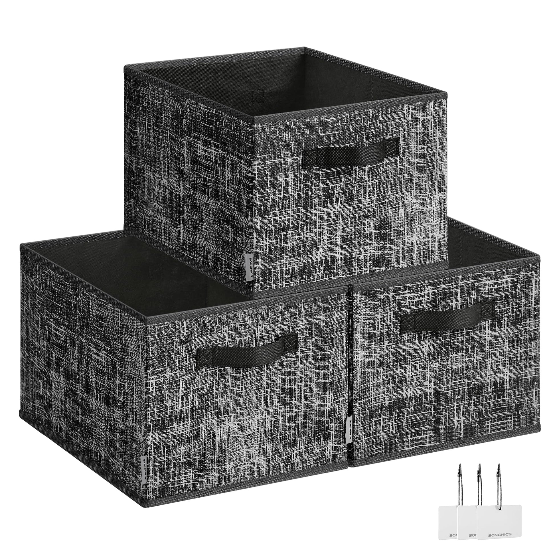 SONGMICS Storage Baskets, Set of 3, Foldable Closet Organizer for Shelves