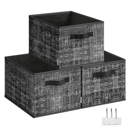 SONGMICS Storage Baskets, Set of 3, Foldable Closet Organizer for Shelves