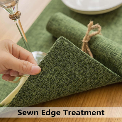 Demetex Cloth Placemats Green Set of 4 Vintage Textured Linen Place Mats Heat Resistant Plate Placemat for Kitchen Dinning Table, Green