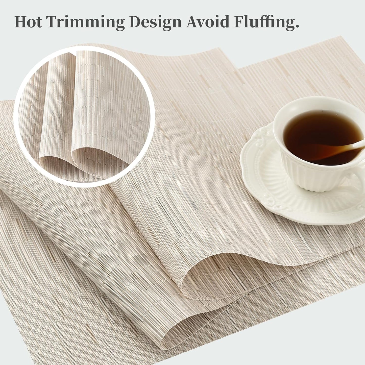 Leetaltree Pale Beige Placemats Set of 6 - Heat Resistant Non-Slip Place mats for Dining Table, Washable Durable PVC Vinyl Woven Table Mats（Pale Beige, 6）