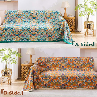 Boho Blanket Throw Quilt, 100% Cotton Soft Light Weight Throw Blankets for Summer, 60"x80" Farmhouse Flower Decorative Blankets, All Season Rustic Reversible Bohemian Throw Quilt