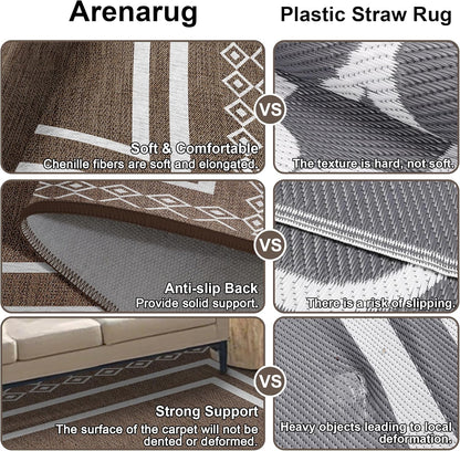 Outdoor Patio Rug, Outside Rectangular Carpet, Moroccan Geometric Rugs, Washable Large Indoor Outdoor Rug Mats for RV, Picnic, Backyard, Deck, Balcony, Porch, Beach 5'x8'