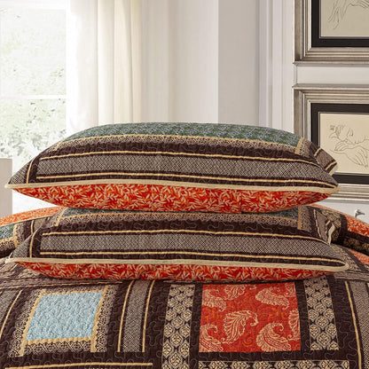NEWLAKE Cotton Patchwork Bedspread, 3-Piece Bedding Quilt Set with Real Stitched Embroidery, Reversible Matelasse Bed Coverlet Set,Bohemian Farmhouse,King Size