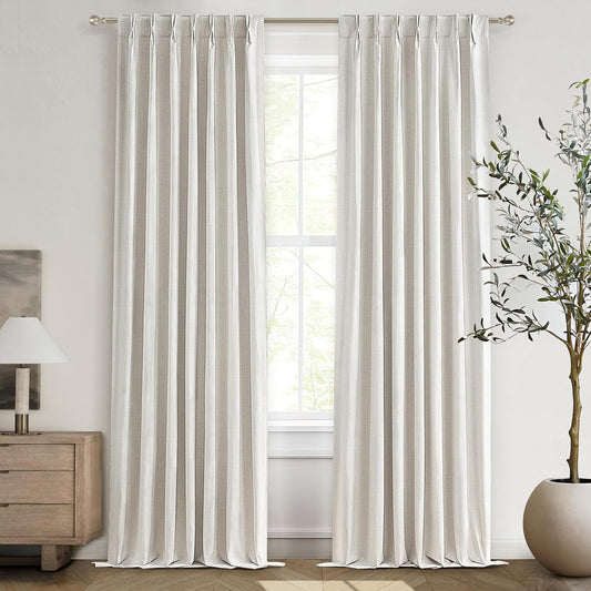 Neutral 10 ft Blackout Curtains 120 Inches Long,Linen Elegant Villa Cottage Floor Length Tall Window Curtains for Sliding Door 2 Panels Privacy Room Divider Drapes for Living Room (Pinch Pleated)