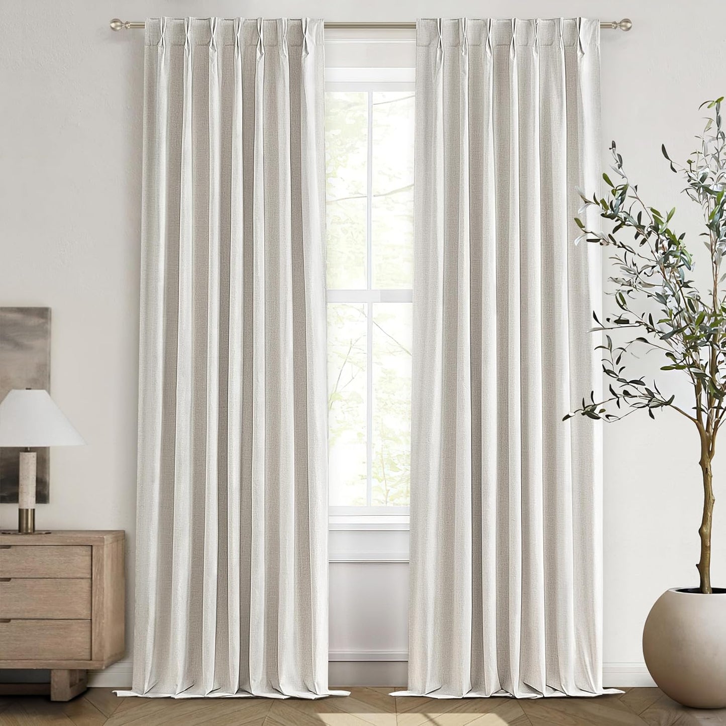 92 Inch Pinch Pleat Living Room Thermal Curtains for Winter, Blackout Thick Linen Boho Curtain for Sliding Glass Doors 2 Panels Set with Hooks Rings Ceiling Track Window Drapes W40 xL92