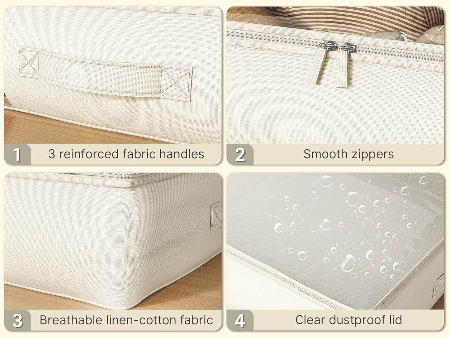 Under Bed Storage Containers with Window, Closet Organizers and Storage Bags, Foldable Underbed Storage Bags for Blankets, Clothing, Comforter, Linen Sheets, Wrapping Paper, 2 Pack, White Ivory