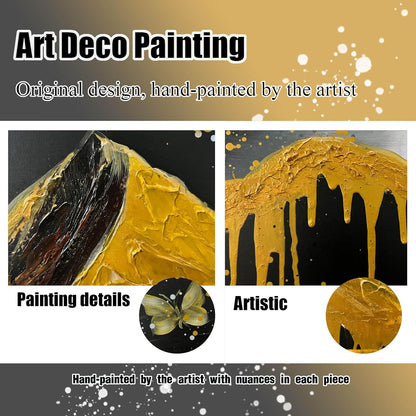 Gold Mountains Painted Wall Art for Living Room - Hand Painted Abstract Wall Art for Office - Black Framed Wall Art for Bedroom Size 29" x 59"