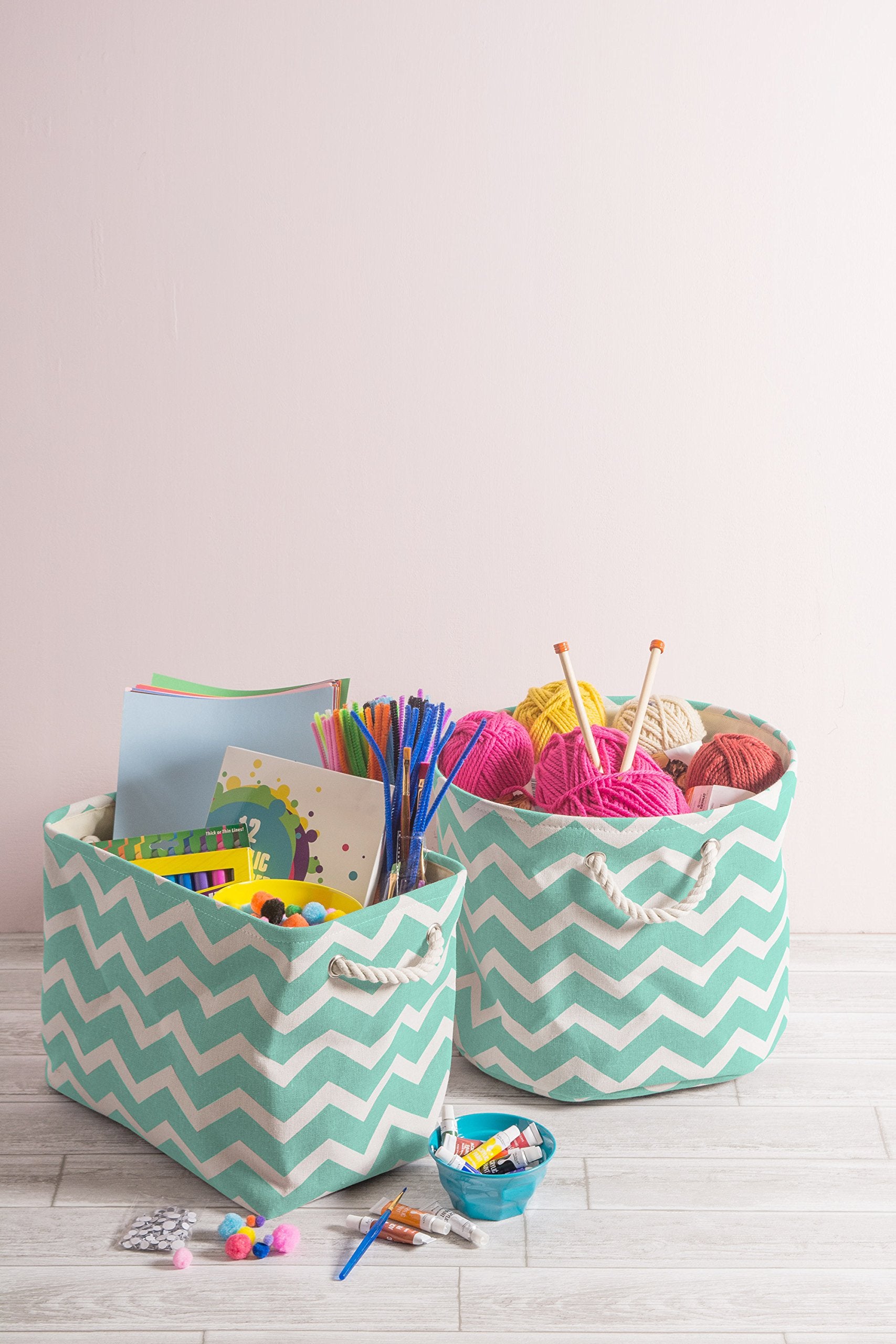 DII Polyester Container with Handles, Chevron Storage Bin, Large, Aqua
