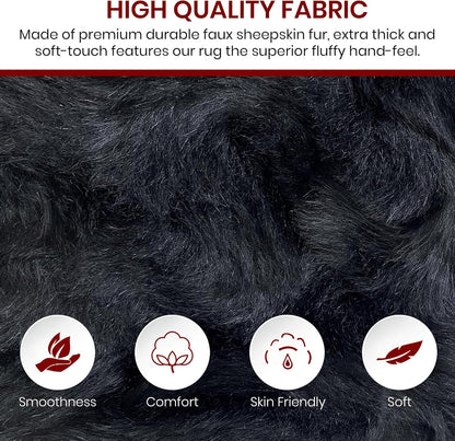 LAMBZY Faux Sheepskin Super Soft Hypoallergenic Silky Shag Rug for Living Room, Kids Room, Sofa (Quarto 4 Pelts 4'x6', Black)