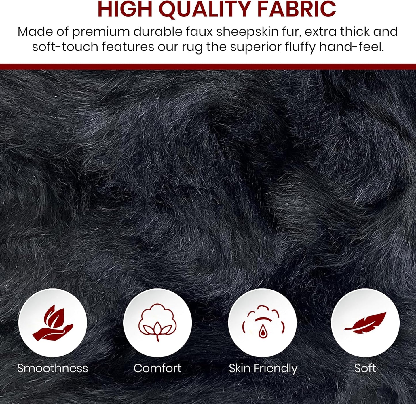 LAMBZY Faux Sheepskin Hypoallergenic Free Shape Silky Shag Rug, Luxury Shaggy Plush Carpet for Bedrooms Living Room Kids Rooms Sofa Floor Rugs (Double Side by Side 3'x4', Black)