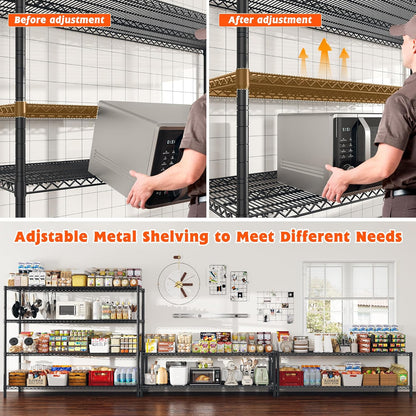 REIBII 60" W Storage Shelves 2878LBS Wire Shelving Unit with Wheels Heavy Duty Metal Shelving Adjustable Metal Shelves for Pantry,Kitchen,Garage,Basement,Business,Warehouse,60”W ×24”D×65.3”H