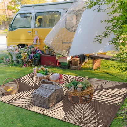 GENIMO Outdoor Rug 6' x 9' Waterproof for Patios Clearance, Reversible Outdoor Plastic Straw Camping Rug Carpet, Large Area Rugs Mats for RV, Camper, Deck, Balcony, Porch, Beach, Picnic, Coffee&Beige