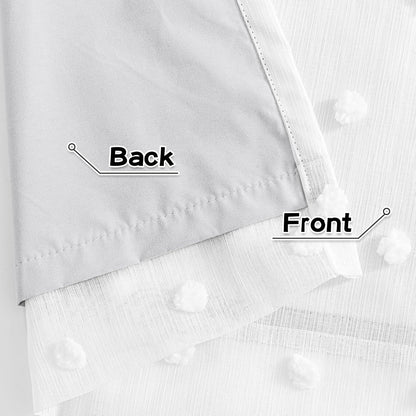 MYSKY HOME 100% White Blackout Curtains for Girls Bedroom 90 Inch Long Total Light Blocking Curtains for Living Room 2 Panels Room Darkening Grommet Window Drapes with White Pom Pom Sheer 52W x 90L