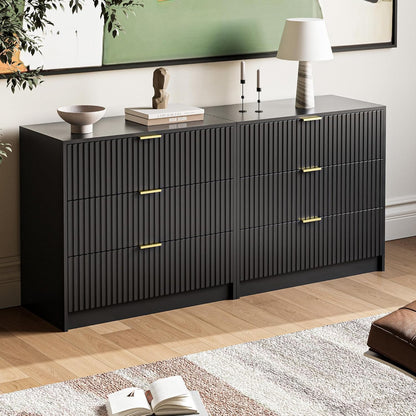 Black Fluted Dresser for Bedroom, 32 Inch Wide Nightstand with Large Drawer, 3 Drawer End Table for Bedroom, Living Rooms, Offices, and Entryways
