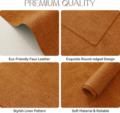 Romanstile Vinyl Placemats Set of 12-12 X 18 Inch - Heat Resistant Place Mats 100% Waterproof Oilproof Wipeable Reversible Faux Leather Table Mats for Kitchen/Dining/Party/Outdoor, Orange