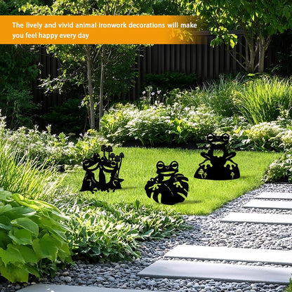 3 Pack Frog Metal Garden Decorative Stakes, Weather Proof Silhouette Statues for Yard, Patio,Outdoor Decor for Frog Lovers and Pet Owners