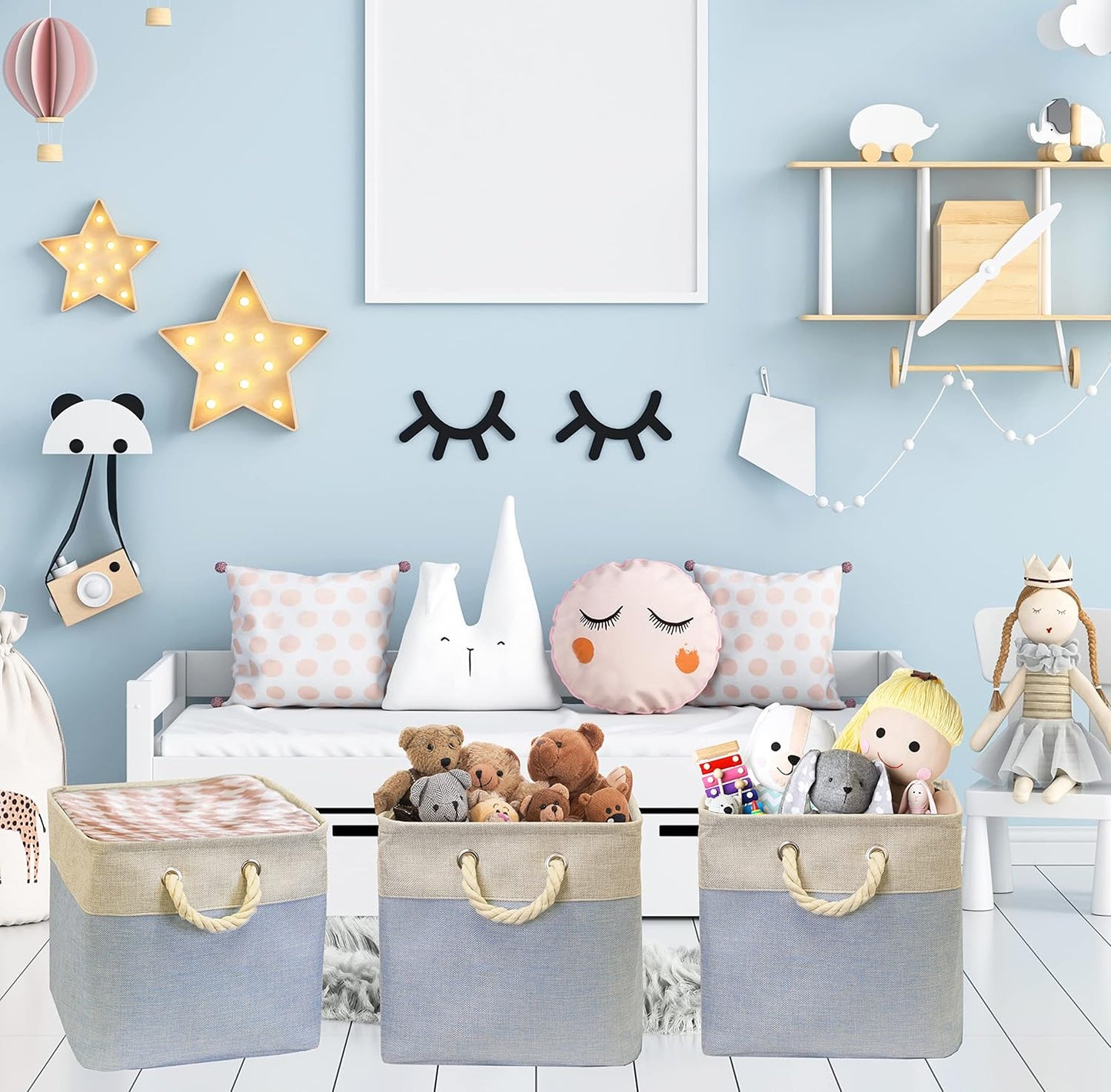 SIMPLE HOUSEWARE Fabric Storage Cubes, 13" x 13" Storage Bin, 3 Pack, Blue