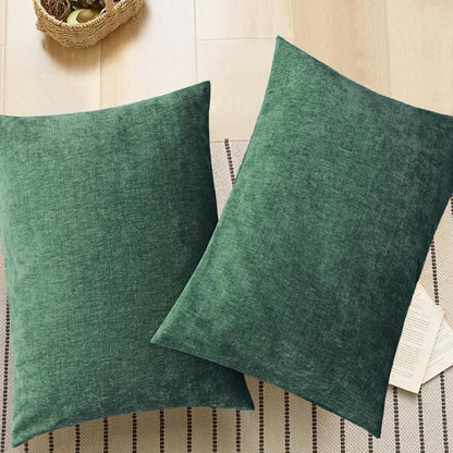 CaliTime Throw Pillow Covers Decorative 20 X 26 Inches Pack of 2 Cozy Chenille Standard Pillow Shams Cases for Couch Sofa Bed Living Room Home Dark Green