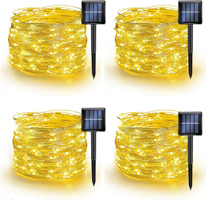 TW SHINE Warm White Solar String Lights Outdoor, Total 160 FT 480 LED Solar Powered Waterproof Fairy Lights 8 Modes Copper Wire Lights for Christmas Party Tree Wedding Yard Decorations, 4 Pack