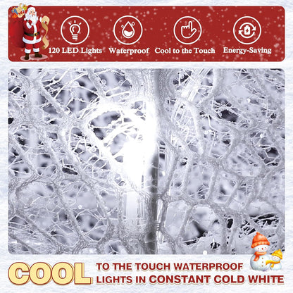 6FT Lighted Freestanding Lamp Post for Christmas Decoration, Pre-Lit Iridescent Post Lamp with 120 LED Lights & Removable Bow, Outdoor 3D Glittered Standing Festival Display, White