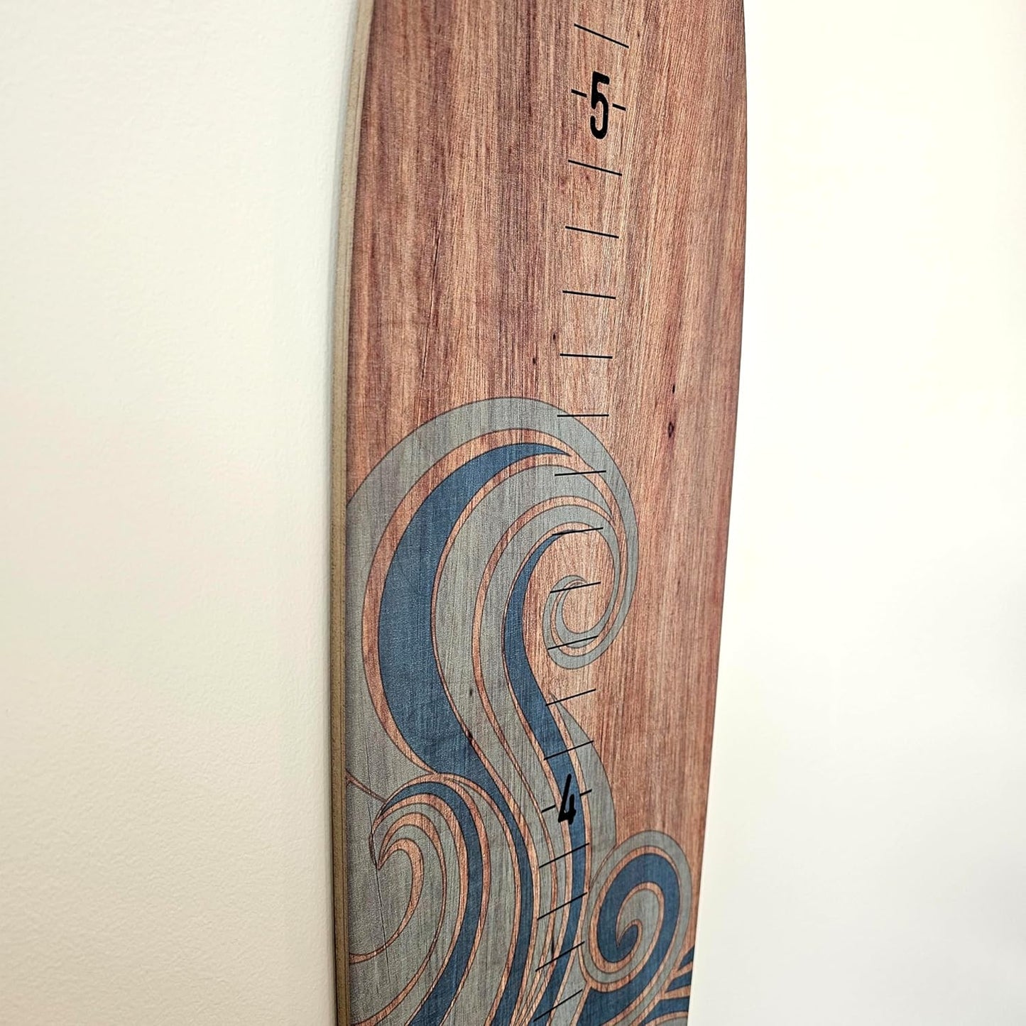 Wooden Surfboard Wall Decor Growth Chart - Surf Board Wall Decor for Kids Room, Wooden Growth Chart for Wall, Surfboard Wall Art, Surfboards for Decoration - Blue Wave (9.5"x 45")
