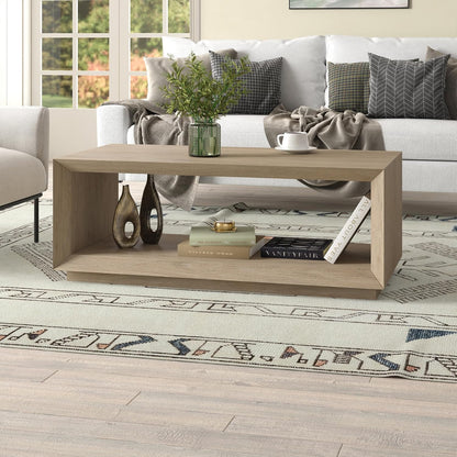 Henn&Hart 48" Rectangular Coffee Table with Open Storage Shelf for Living Room, Family Room, or Office, Antiqued Gray Oak