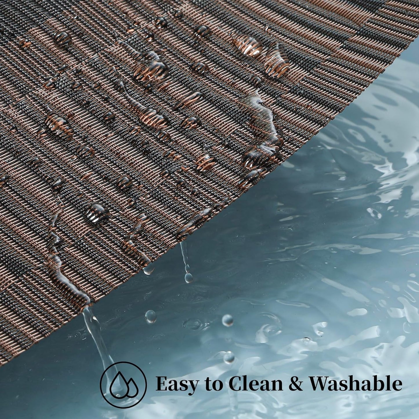 Leetaltree Brown with Black Striped Placemats Set of 6 - Heat Resistant Non-Slip Place mats for Dining Table, Washable Durable PVC Vinyl Woven Table Mats（Brown Stripe, 6）