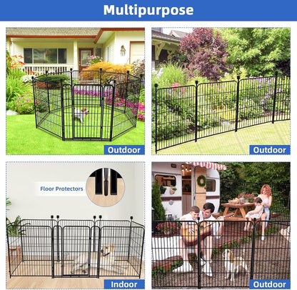 ADAVIN Tall Garden Fence, 48 in(H) 10 Panels Heavy Duty Iron Metal Animal Barrier Fence, Indoor or Outdoor Dog Playpen, Temporary Fence, No Dig Garden Border Fencing for Yard, Total 22.1 FT(L),Black