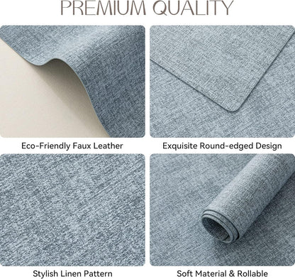 Romanstile Vinyl Placemats Set of 12-12 X 18 Inch - Heat Resistant Place Mats 100% Waterproof Oilproof Wipeable Reversible Faux Leather Table Mats for Kitchen/Dining/Party/Outdoor, Sky Blue