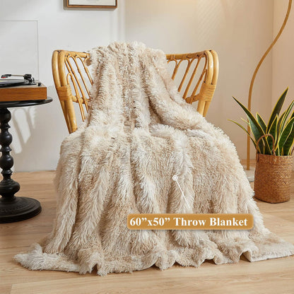 XeGe Tie Dye Plush Faux Fur Throw Blanket,Cream Soft 50x60 Shaggy Furry Blanket Throw, Fluffy Microfiber Velvet Couch Blanket, Comfy Ombre Fuzzy Lap Blanket for Bedroom Living Room Car Tie Dye Cream