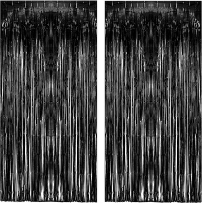Black Tinsel Backdrop Curtain - GREATRIL Tinsel Curtain Party Backdrop Streamers for Wizard Birthdays/Stranger Theme/Doorway/Halloween Decorations Party - 2 Packs